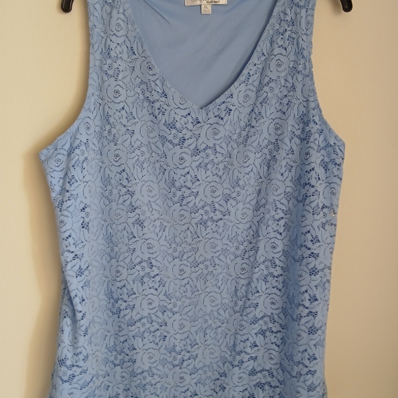 XL blue lace sleeveless tank by Company Ellen Tracy Blue lining - Picture 2 of 9